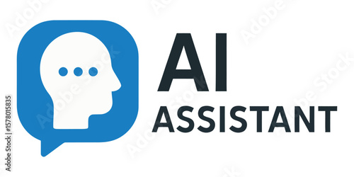 AI assistant head icon with chat bubble and blue color.