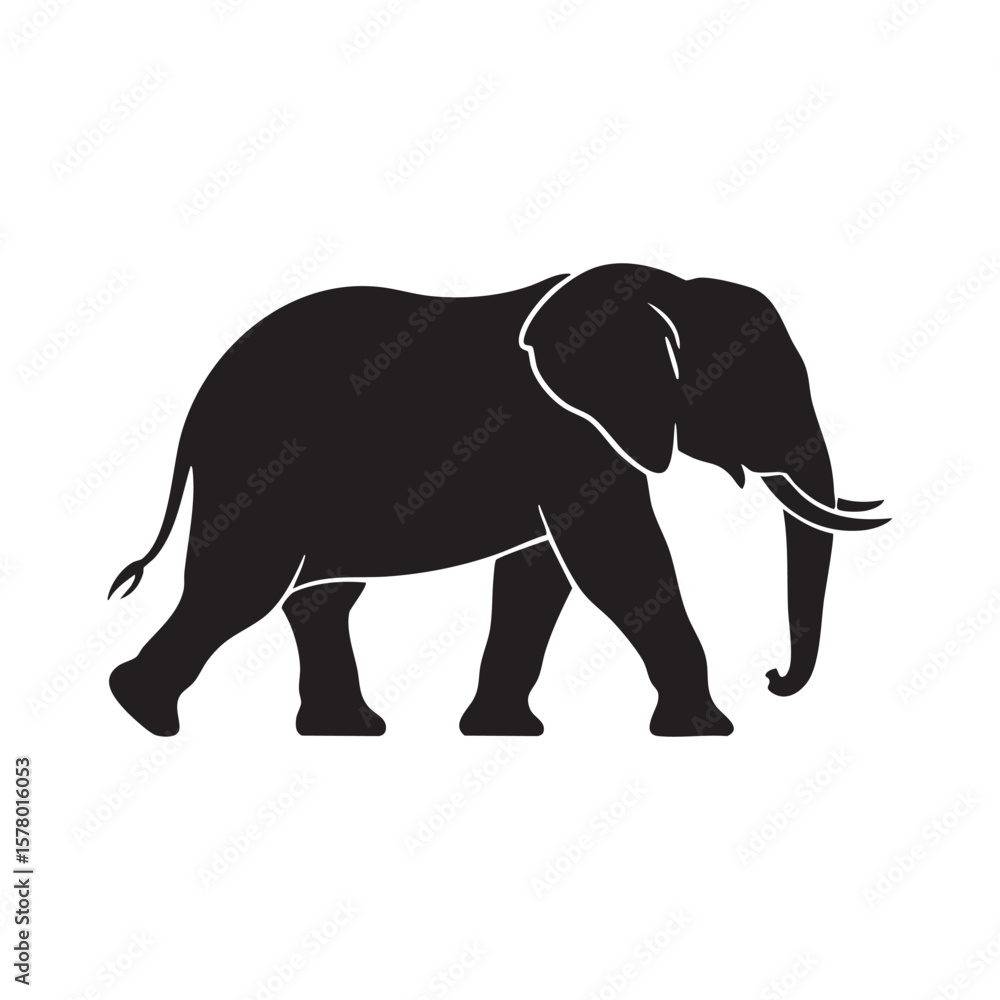 Fototapeta premium Elegant Silhouette Of An Elephant Walking Black And White Vector Design Illustration