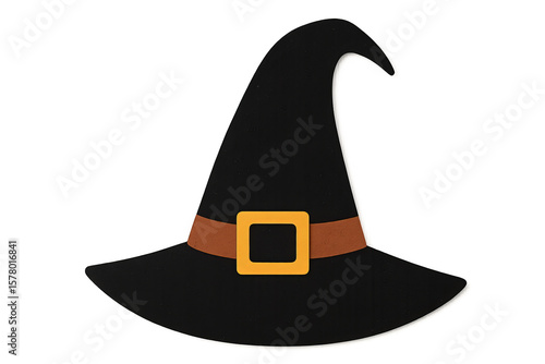 Black Witch Hat with Buckle – Halloween Cutout Isolated on White