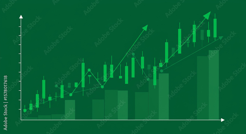 Fototapeta premium Bullish Green Stock Market Chart with Candlesticks and Upward Trend.