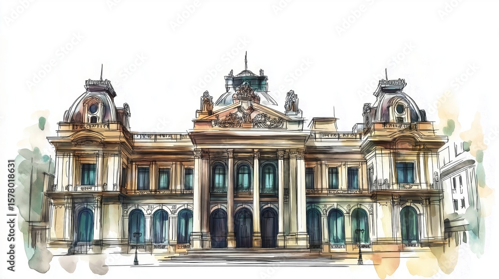 Obraz premium La Moneda Palace. La Moneda Palace hand drawn watercolor illustration