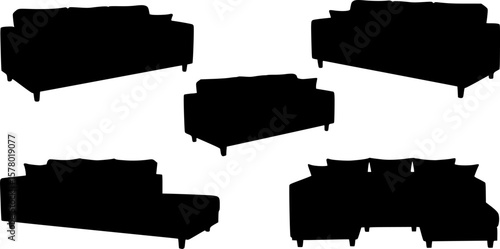 Sofa silhouettes set, couch pack of vector silhouette design, isolated background.