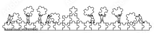 flat banner illustration of people with puzzle pieces