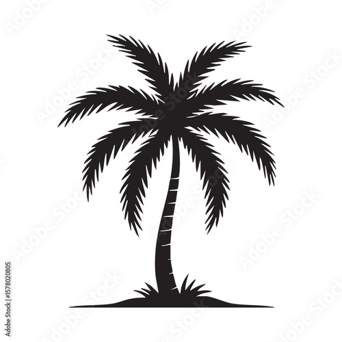 Isolated Black Silhouette Of A Palm Tree With Leaves On A Small Island Illustration