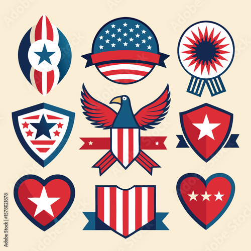 Patriotic American Eagle Shields Hearts Set