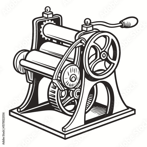 Creative Sheet Metal Bending Machine Vector Illustration | Industrial Press Brake Design for Fabrication, Engineering, and Manufacturing Graphics