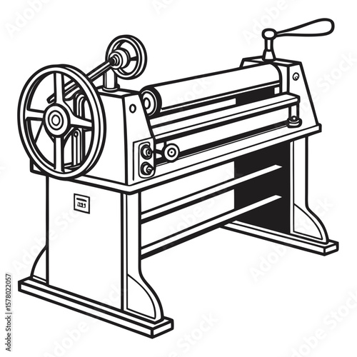 Creative Sheet Metal Bending Machine Vector Illustration | Industrial Press Brake Design for Fabrication, Engineering, and Manufacturing Graphics