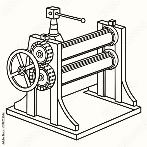 Creative Sheet Metal Bending Machine Vector Illustration | Industrial Press Brake Design for Fabrication, Engineering, and Manufacturing Graphics
