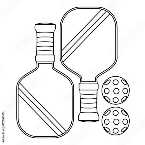 Pickleball equipment in doodle style vector illustration 