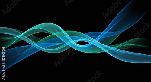 Abstract Blue Green Wave Pattern on Black Background for Technology and Digital Design