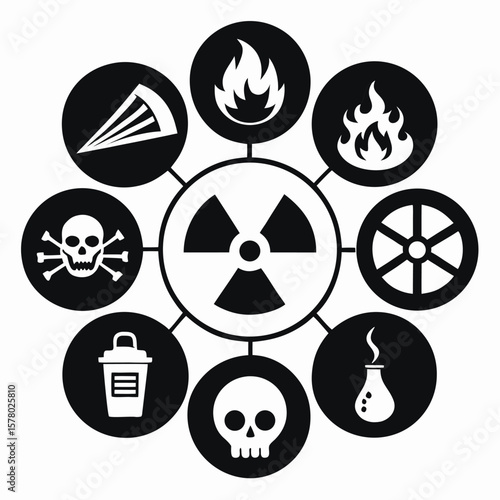Hazardous Symbols Black White Icons Set