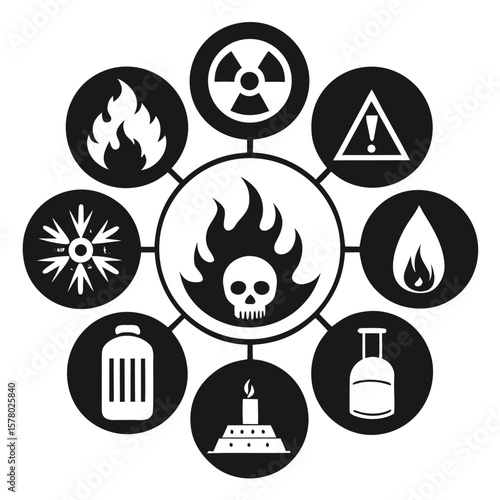 Hazardous Symbols Black White Icons Set