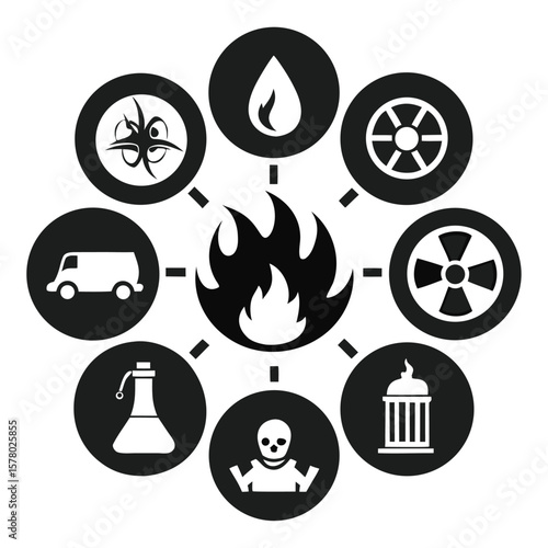 Hazardous Symbols Black White Icons Set
