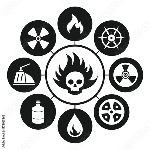 Hazardous Symbols Black White Icons Set