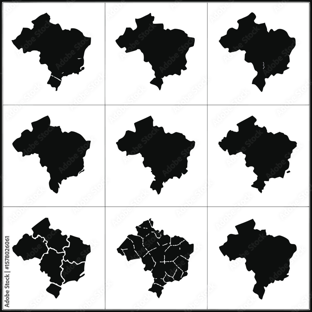 Obraz premium Brazil Map States Regions Vector Set