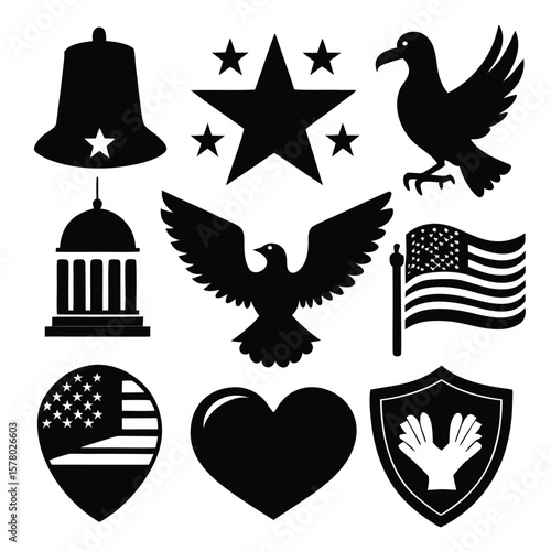 Patriotic, Memorial & Symbolic Icons Silhouettes Set