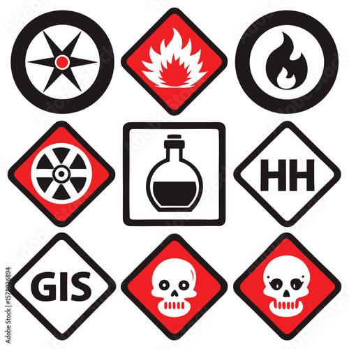 Hazardous Warning Signs and Symbols Set