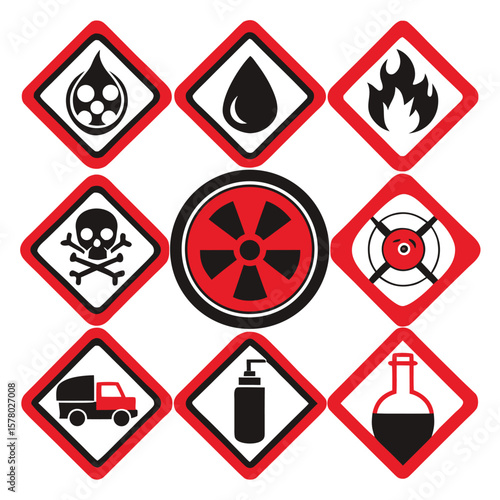 Hazardous Warning Signs and Symbols Set