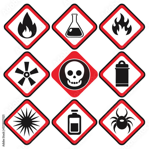 Hazardous Warning Signs and Symbols Set