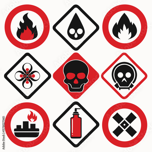 Hazardous Warning Signs and Symbols Set