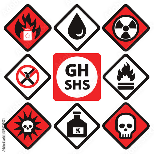 Hazardous Warning Signs and Symbols Set