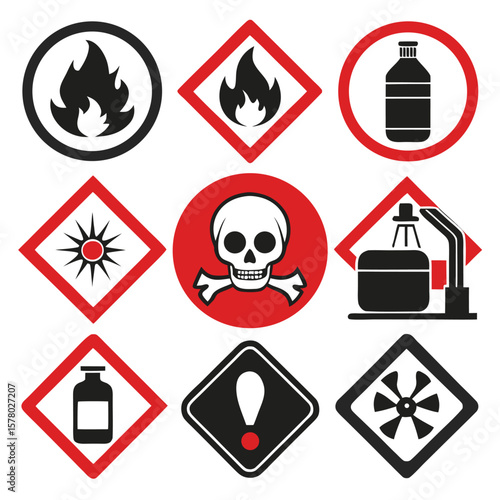 Hazardous Warning Signs and Symbols Set
