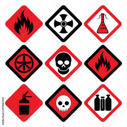 Hazardous Warning Signs and Symbols Set