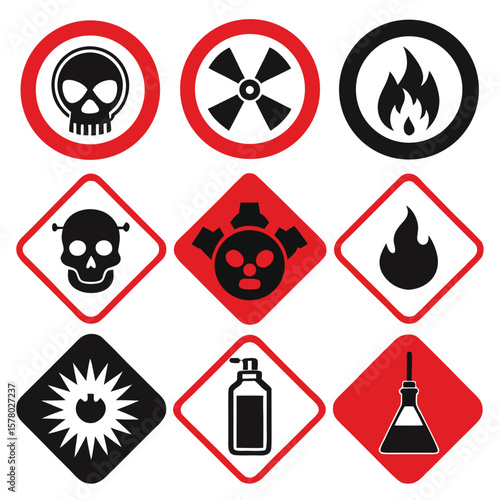 Hazardous Warning Signs and Symbols Set