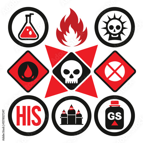 Hazardous Warning Signs and Symbols Set