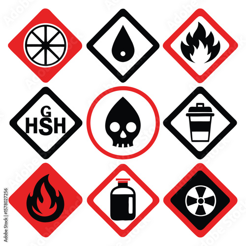 Hazardous Warning Signs and Symbols Set