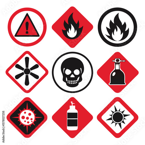 Hazardous Warning Signs and Symbols Set