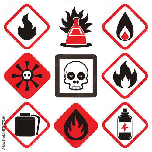 Hazardous Warning Signs and Symbols Set