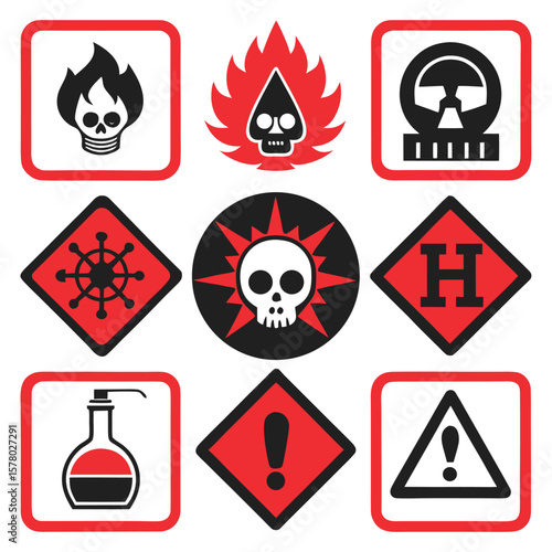 Hazardous Warning Signs and Symbols Set