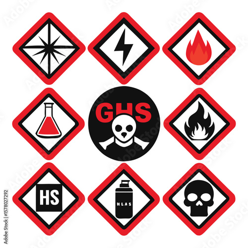 Hazardous Warning Signs and Symbols Set