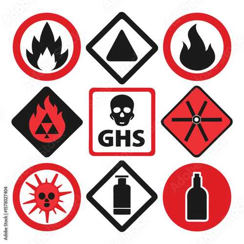 Hazardous Warning Signs and Symbols Set