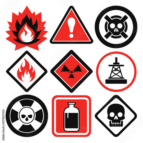 Hazardous Warning Signs and Symbols Set