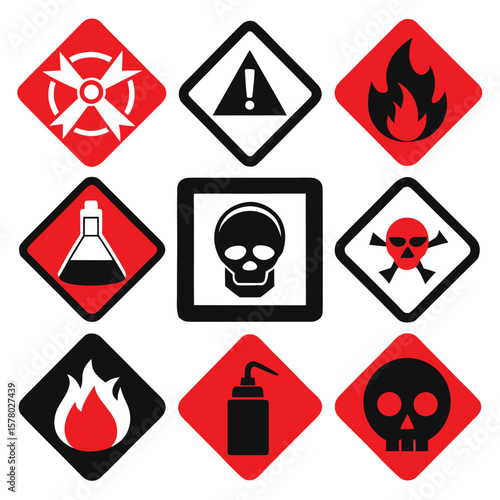 Hazardous Warning Signs and Symbols Set