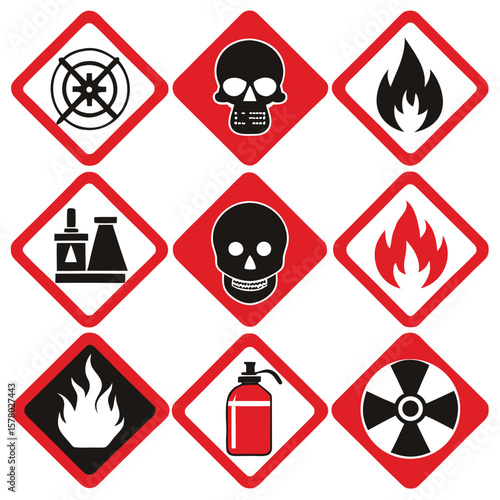 Hazardous Warning Signs and Symbols Set