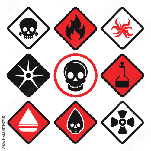 Hazardous Warning Signs and Symbols Set
