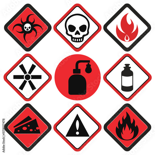 Hazardous Warning Signs and Symbols Set