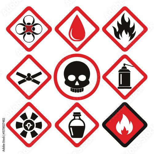 Hazardous Warning Signs and Symbols Set