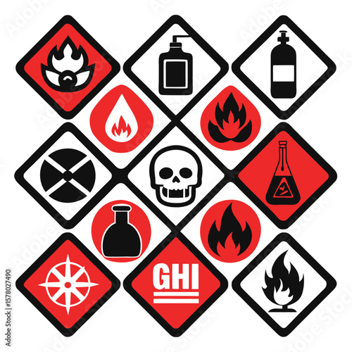 Hazardous Warning Signs and Symbols Set