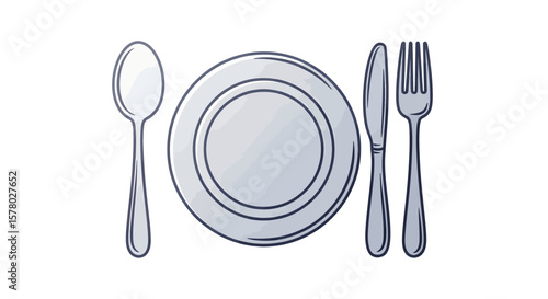 Plate, Spoon, Fork, Knife, and Glass - Elegant Dinnerware Design in Minimalist Style