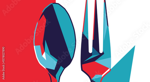 Abstract Spoon and Fork Illustration, Culinary Art, Modern Aesthetics, Creative Environment
