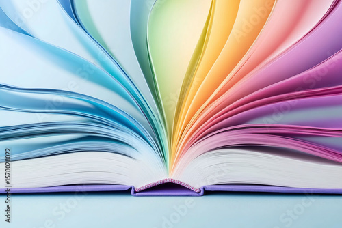 Colorful open book with vibrant pages spreading outward.