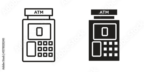 ATM machine icon symbol set in black. line and flat icons