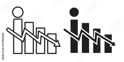 Attrition icon symbol set in black. line and flat icons
