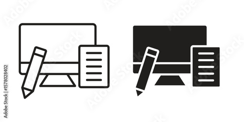 Blended learning icon symbol set in black. line and flat icons