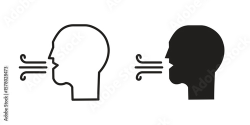 Breath icon symbol set in black. line and flat icons