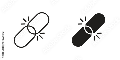 Broken link icon symbol set in black. line and flat icons